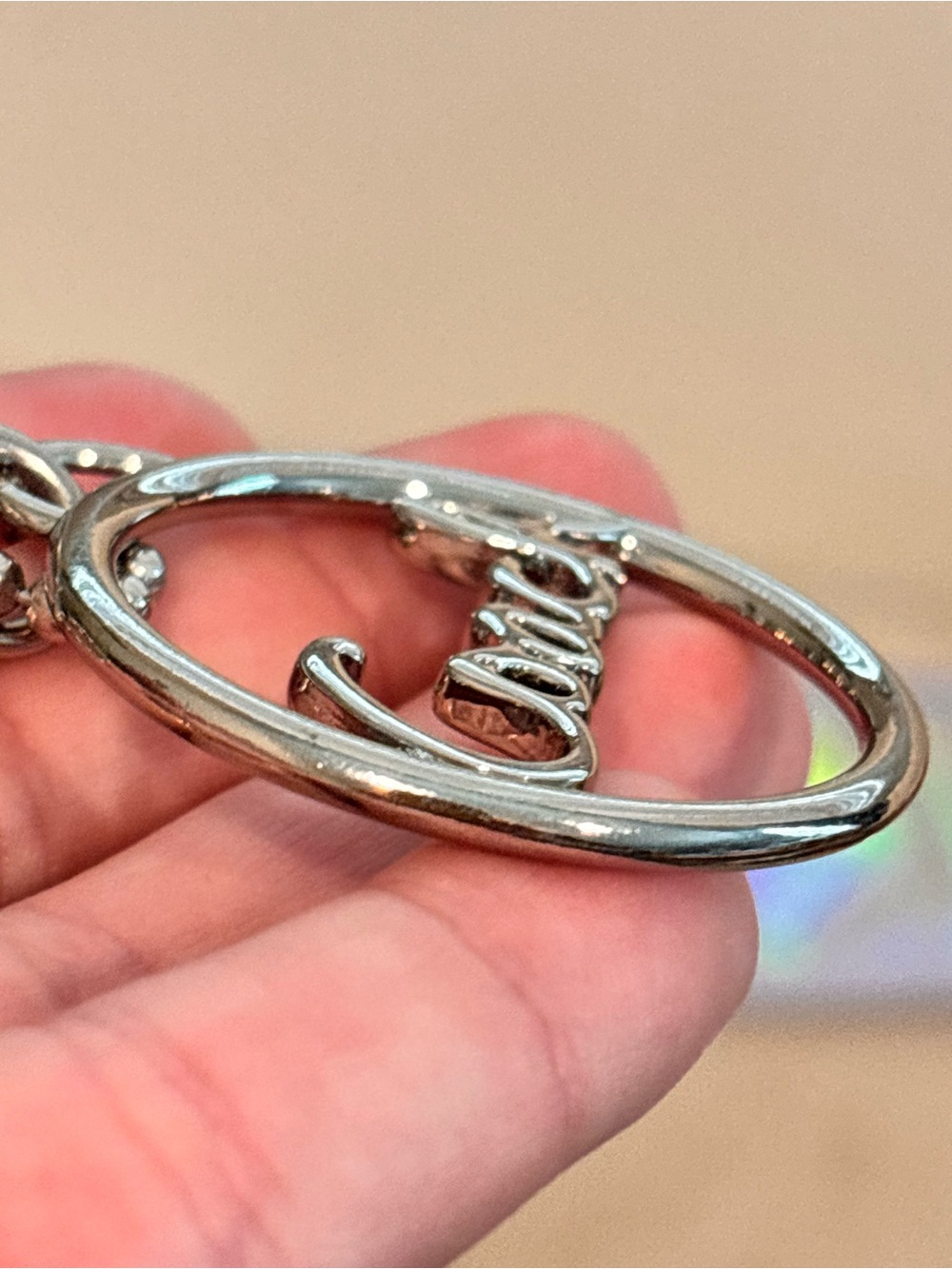 COACH Poppy Silver Script Round Keychain Charm - Picture 6 of 7